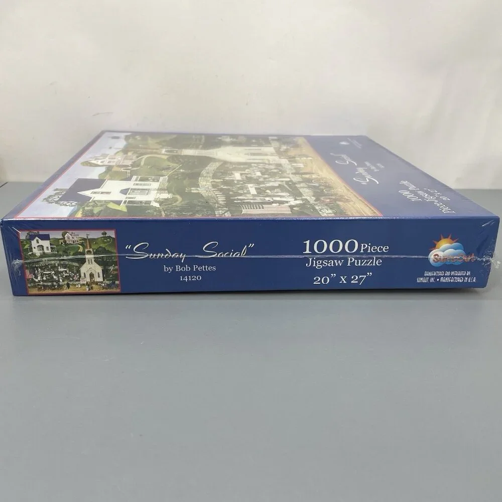 Sunday Social Bob Pettes Sunsout Ice cream Church Jigsaw Puzzle 1000 Piece 20x27